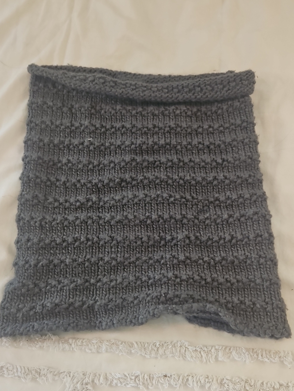 Handmade Knit Cowl Scarf, Green/grey
